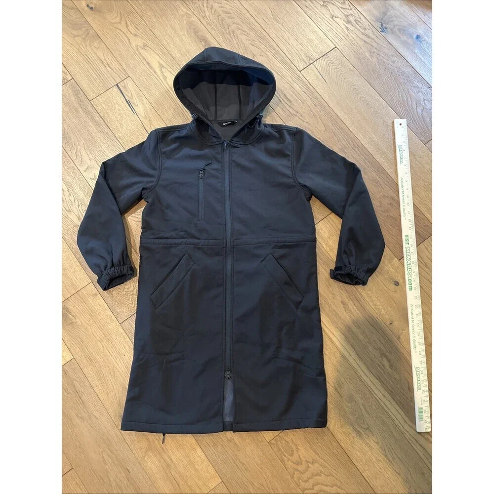 NEW Swim Parka Hooded Size XS Waterproof Fleece Lined Black Pool Surf Team Coat